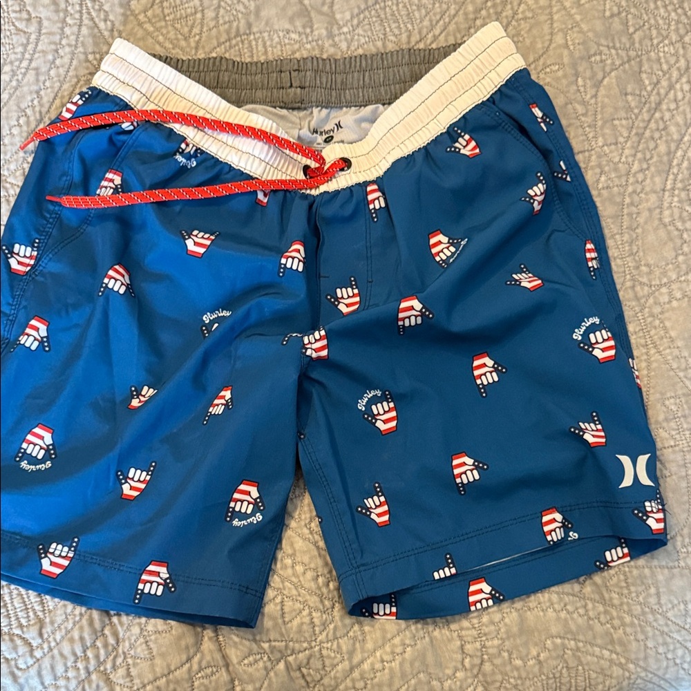 Hurley Blue Swim Shorts with Red and White Accents